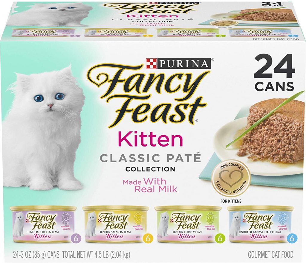 Purina Fancy Feast Kitten Wet Food has a delightful taste that makes your kitten eat without forcing them. It is produced with salmon, turkey, chicken and whitefish.