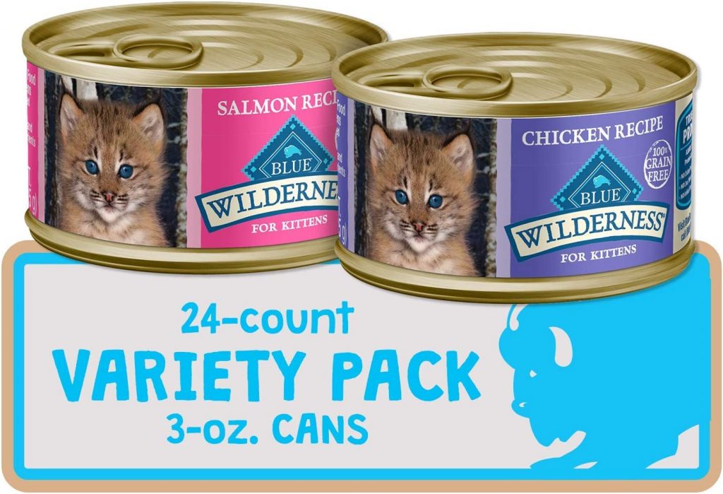 Blue Wilderness Grain Free Wet Kitten Food is packed with protein from real chicken and salmon to help encourage strong muscle growth and DHA and ARA to support healthy cognitive and immune system development.