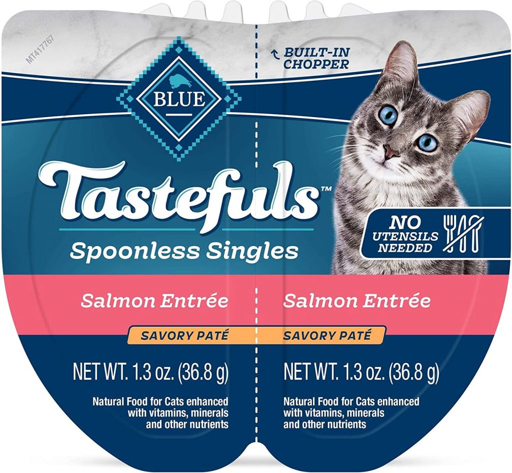 Blue Tastefuls Singles Adult Pate Wet Cat Food contains premium turkey with a smooth texture as the main ingredient. You can feed your cat and clean up faster with spoonless singles because they come in convenient, one-of-a-kind cups.