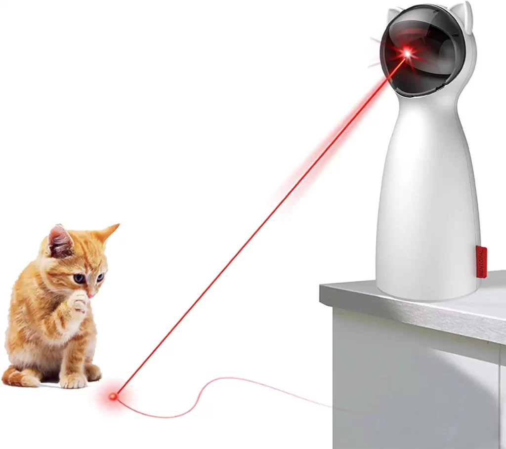 Aoligy Automatic Laser Cat Toy will automatically turn off for one and a half hours every fifteen minutes. Therefore, your cat will be entertained every time you're occupied or away. To avoid pet collisions, position this automated cat toy higher, and the red dot's revolving radius will also be broader.