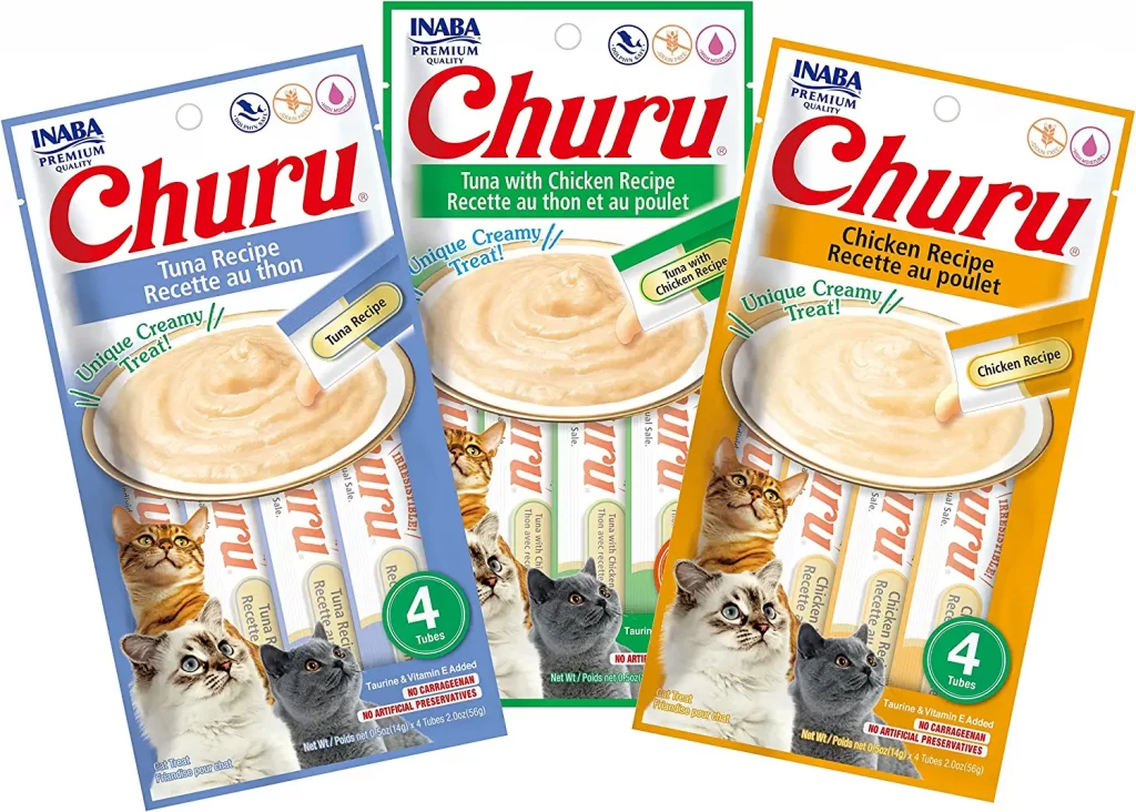 Churu Lickable Creamy Puree Cat Treats were created to be fed directly through a tube in order to foster a deep link between cat parents and their cats. They can also be used to teach feral babies that humans are not dangerous (by associating them with yummy treats).