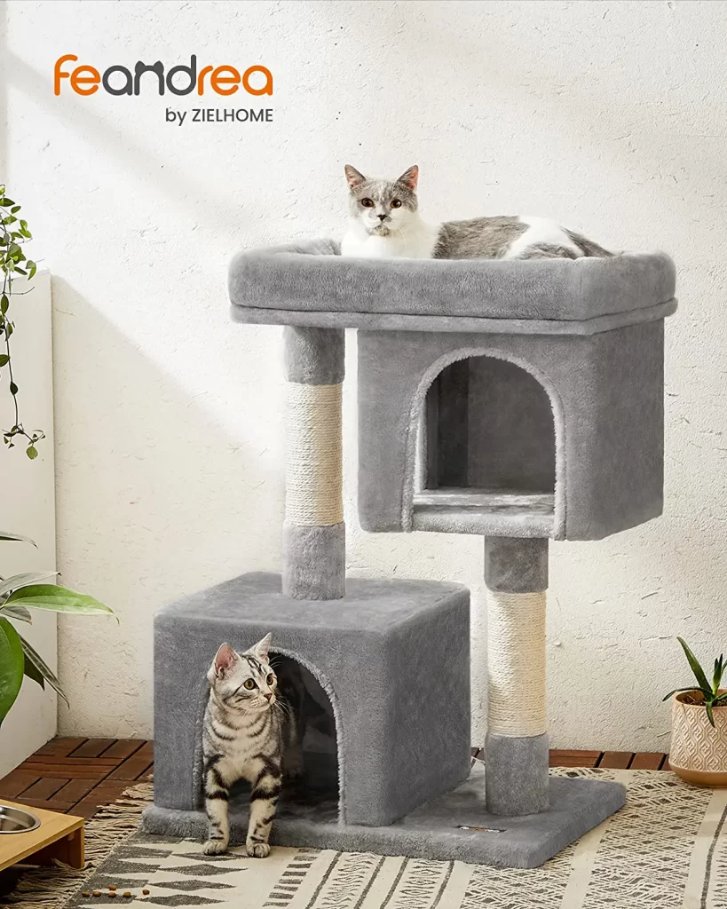 FEANDREA 22 Inches Cat Tree For Large Cats offer 2 condos for anyone who has 2 cats