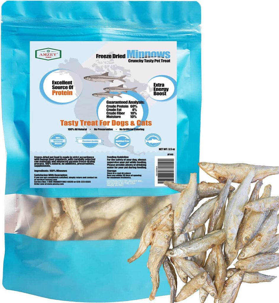 Minnows Tasty Treat For Dogs & Cats is a premium high fiber cat treats that improves a pet's immune system for a healthy life since they contain high protein, calcium, and more essential nutrients. It has whole fish pieces, and it is rare to find broken pieces.