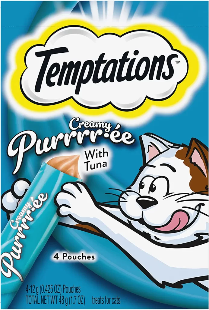 Temptations Creamy Puree with Tuna Cat Treats are also one of the highest-rated cat treats on the market. The potential for this cat treat is enormous. These soft snacks are packaged in a single-serve container, so there's no waste. Squeeze the top, cut it open, and serve!