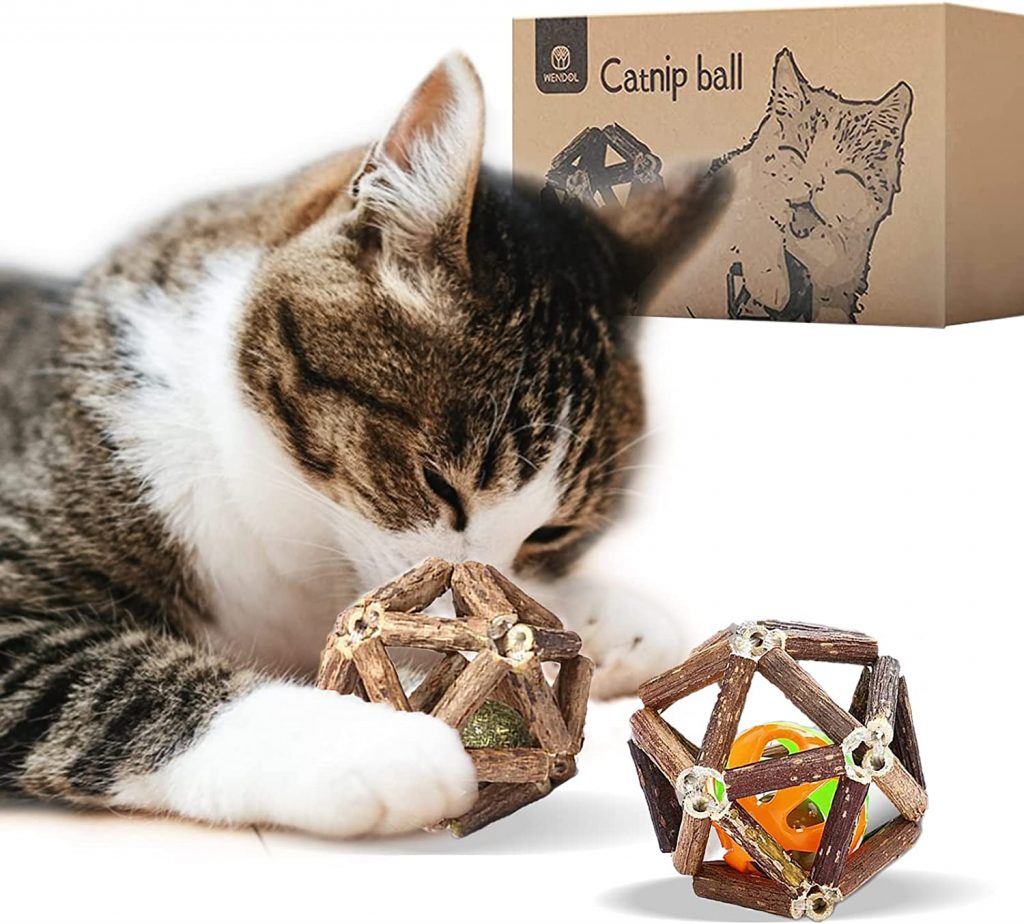 WenStorm Catnip Ball Toys made with 100% genuine Silvervine stick (also known as Matatabi) and catnip. Hand-woven, high quality, natural, safe, and harmless, with a significant attraction to cats' sense of smell.