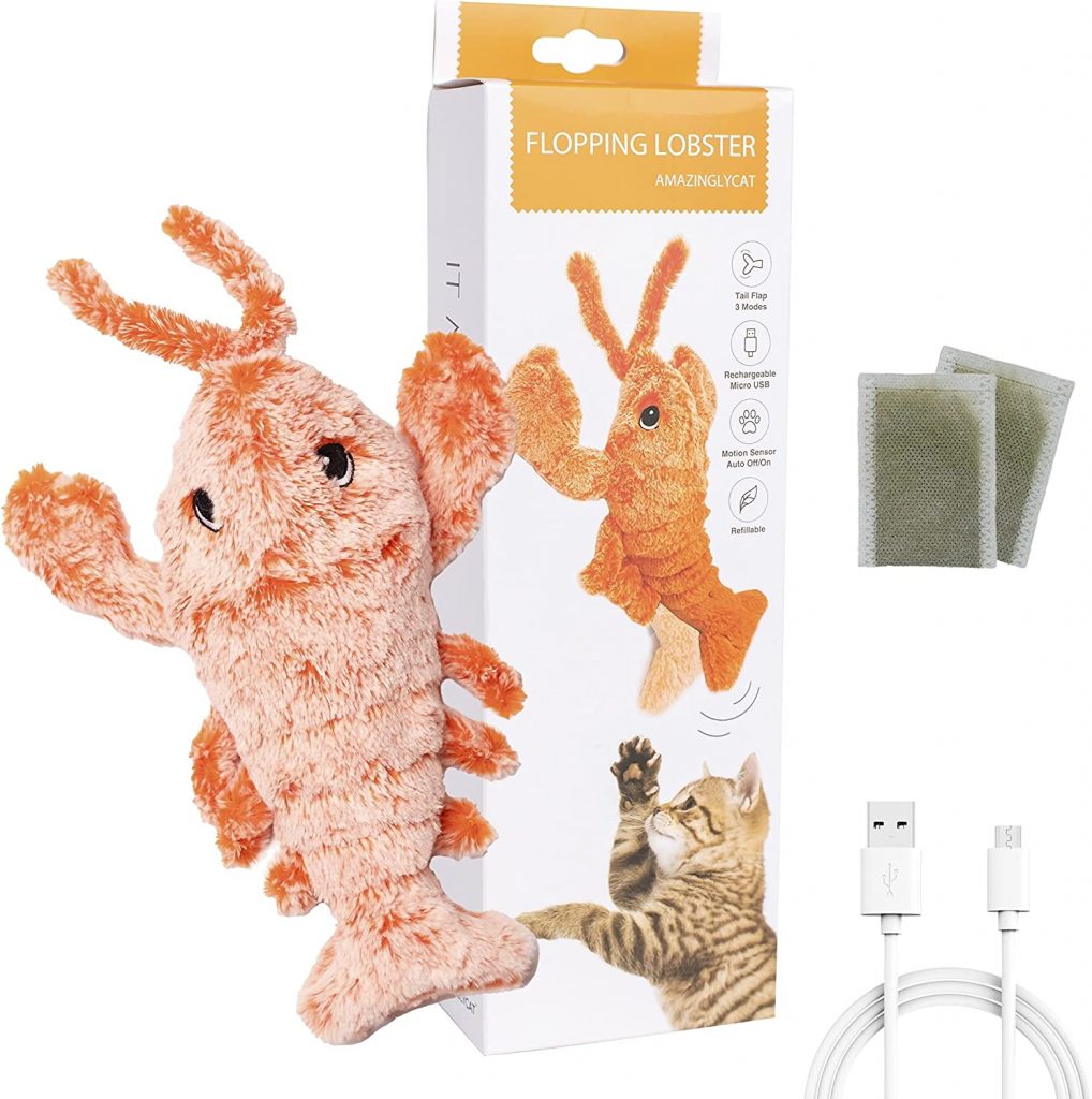 AmazinglyCat Flopping Lobster Toy for Cats & Small dogs assists you in training your cat's brain, improving hunting abilities, and developing the relationship between owner and cats. 