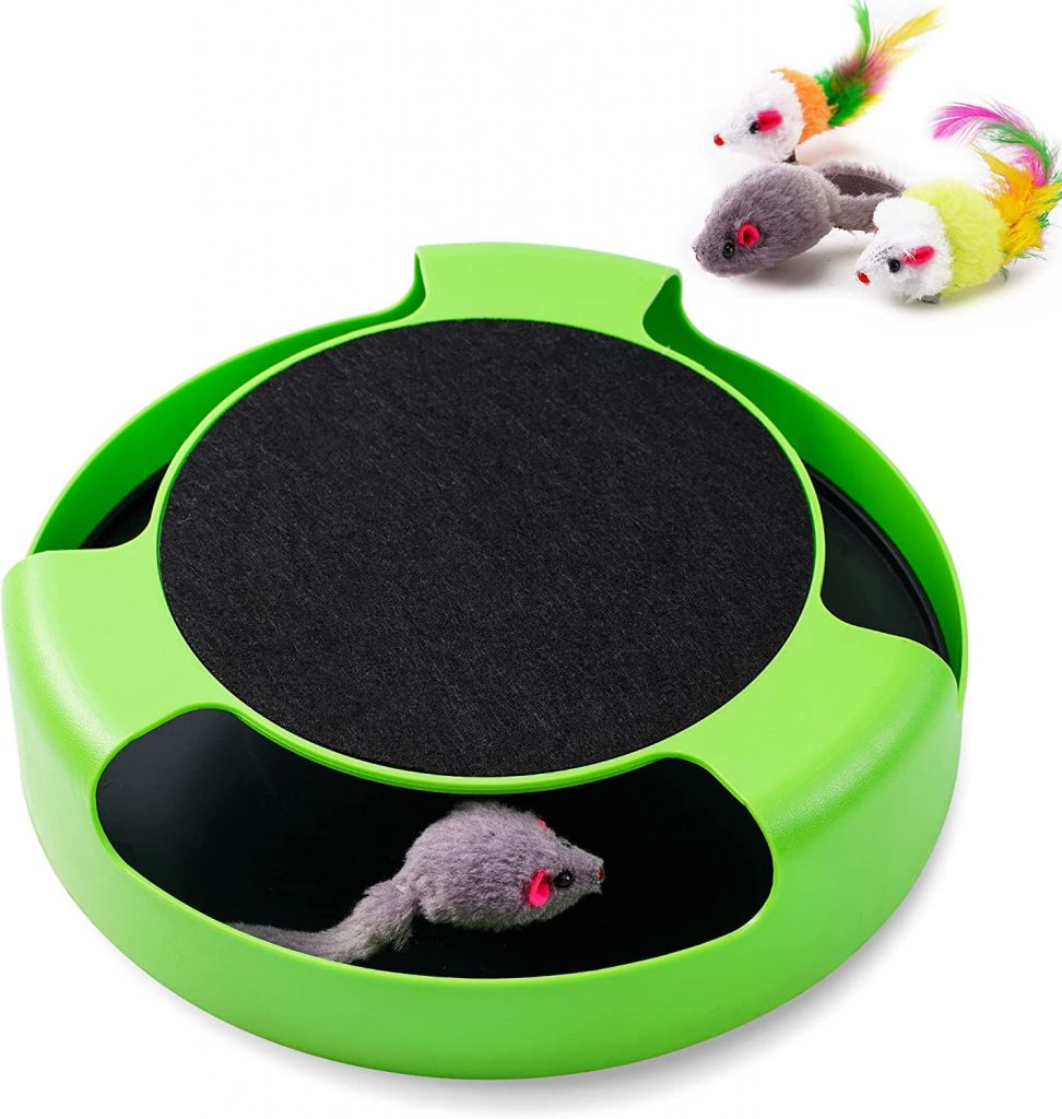 FYNIGO Replaceable Interactive Cat Toy Mouse for Indoor Cats and Kitten exercises the cat's body and agility while attempting to catch the mouse and relieves the cat's boredom.